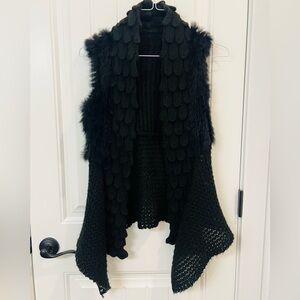 SOLD - Black Knit and Rabbit Fur Vest